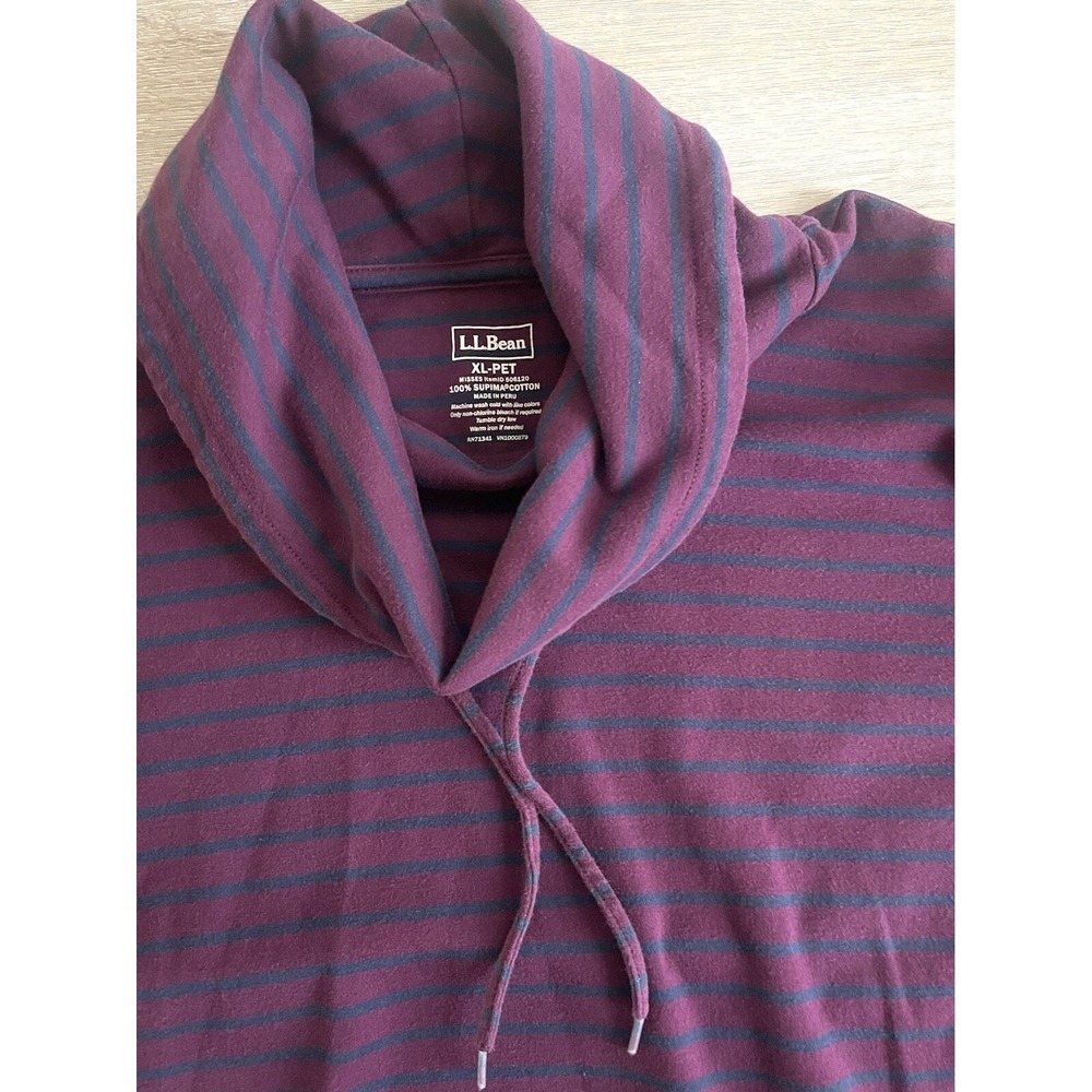 L.L. Bean Women's Pullover XL-Petite Cowl Neck Striped Supima Cotton Drawstring - Picture 5 of 7